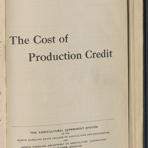 The cost of production credit (North Carolina Agricultural Experiment Station. Technical bulletin 80)