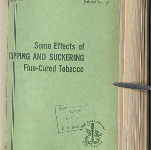 Some effects of topping and suckering flue-cured tobacco (North Carolina Agricultural Experiment Station. Technical bulletin 106)