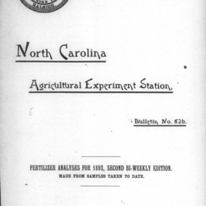 Fertilizer Analyses for 1892, Second Bi-Weekly Edition (North Carolina Agricultural Experiment Station Bulletin, No. 82b)