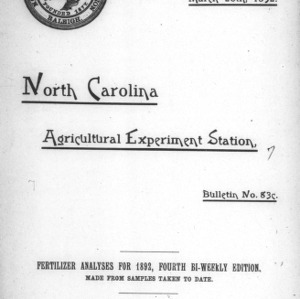 Fertilizer Analyses for 1892, Fourth Bi-Weekly Edition (North Carolina Agricultural Experiment Station Bulletin, No. 83c)