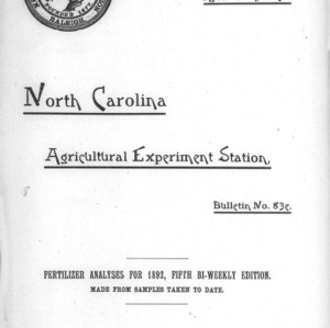 Fertilizer Analyses for 1892, Fifth Bi-Weekly Edition (North Carolina Agricultural Experiment Station Bulletin, No. 83e)