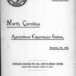 Fertilizer Analyses for 1892, Sixth Bi-Weekly Edition (North Carolina Agricultural Experiment Station Bulletin, No. 86b)
