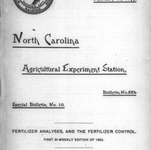 Fertilizer Analyses, and the Fertilizer Control, First Bi-Weekly Edition of 1893 (North Carolina Agricultural Experiment Station Bulletin, No. 88b, Special Bulletin No. 10)