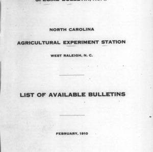 North Carolina Agricultural Experiment Station Special Bulletin No. 2: List of Available Bulletins