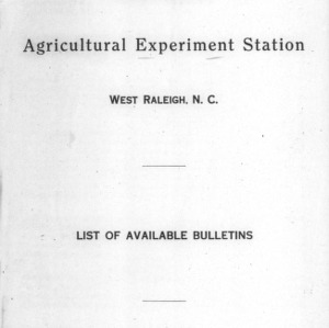 North Carolina Agricultural Experiment Station Special Bulletin No. 3: List of Available Bulletins