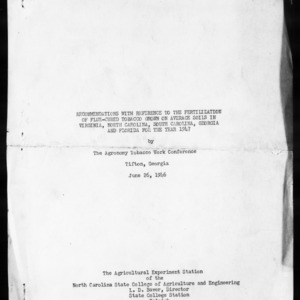 Recommendations with Reference to the Fertilization of Flue-Cured Tobacco Grown on Average Soils in Virginia, North Carolina, South Carolina, Georgia and Florida for the Year 1947 (Agronomy Information Circular No. 143)