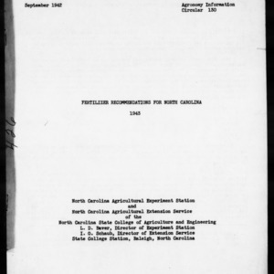 Fertilizer Recommendations for North Carolina, 1943 (Agronomy Information Circular No. 130)