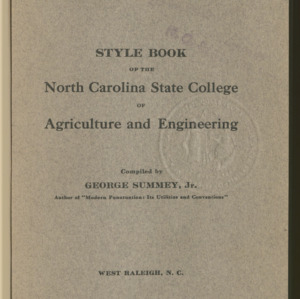 State College Record, Style Book, Vol. 18 No. 1, June 1919