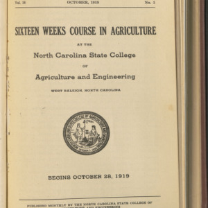 State College Record, Sixteen Weeks Course in Agriculture, Vol. 18 No. 5, Oct 1919