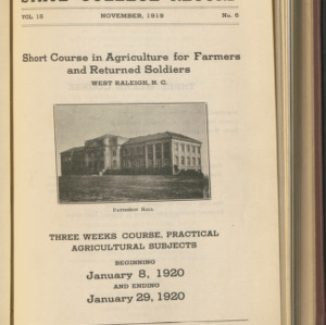 State College Record, Short Course in Agriculture, Vol. 18 No. 6, Nov 1919