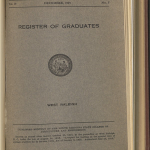 State College Record, Register of Graduates, Vol. 18 No. 7, Dec 1919