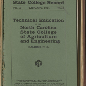 State College Record, Technical Education, Vol. 19 No. 8, Jan 1921