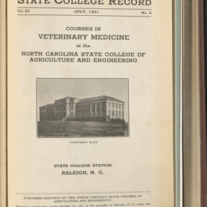 State College Record, Courses in Veterinary Medicine, Vol. 20 No. 2, July 1921