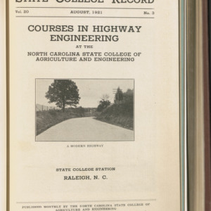 State College Record, Courses in Highway Engineering, Vol. 20 No. 3, Aug 1921