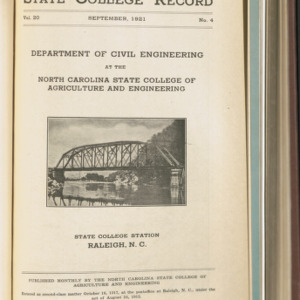 State College Record, Department of Civil Engineering, Vol. 20 No. 4, Sept 1921
