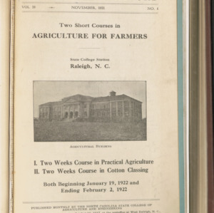 State College Record, Two Short Courses in Agriculture for Farmers, Vol. 20 No. 6, Nov 1921