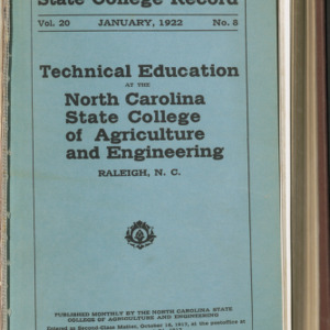 State College Record, Technical Education, Vol. 20 No. 8, Jan 1922