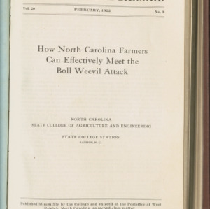 How North Carolina Farmers Can Effectively Meet the Boll Weevil Attack (State College Record, Vol. 20 No. 9), Feb 1922