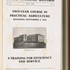 State College Record, Two-Year Course in Practical Agriculture, Vol. 21 No. 1, June 1922
