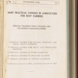 State College Record, Short Practical Courses in Agriculture for Busy Farmers, Vol. 21 No. 8, Nov 1922