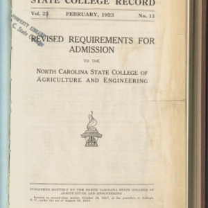 State College Record, Revised Requirements for Admission, Vol. 21 No. 11, Feb 1923