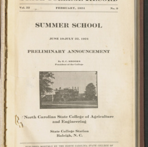 State College Record, Summer School Preliminary Announcement, Vol. 22 No. 9, Feb 1923