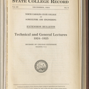 State College Record, Technical and General Lectures, Vol. 23 No. 8, Dec 1924