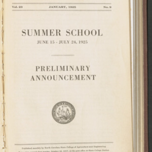 State College Record, Summer School Preliminary Announcement, Vol. 23 No. 9, Jan 1925
