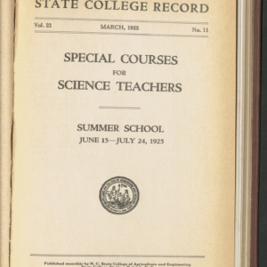 State College Record, Special Courses for Science Teachers, Vol. 23 No.11, March 1925