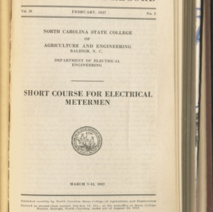 State College Record, Short Course for Electrical Metermen, Vol. 26 No. 2, Feb 1927