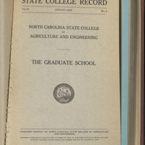 State College Record, The Graduate School, Vol. 25 No. 2, Aug 1925