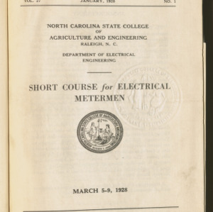 State College Record, Short Course for Electrical Meterment, Vol. 27 No. 1, Jan 1928