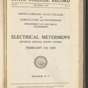 State College Record, Electrical Meterman's Short Course, Vol. 27 No. 11, Nov 1928
