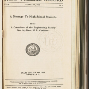 A Message to High School Students (State College Record, Vol. 28 No. 2), Feb 1929