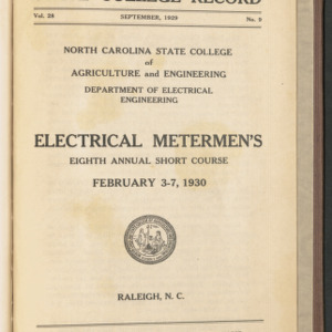 State College Record, Electrical Metermen's Short Course, Vol. 28 No. 9, Sept 1929