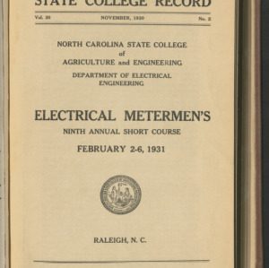 State College Record, Electrical Metermen's Short Course, Vol. 30 No. 2, Nov 1930