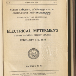 State College Record, Electrical Metermen's Short Course, Vol. 31 No. 1, Nov 1931