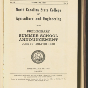 State College Record, Preliminary Summer School Announcement, Vol. 32 No. 2, Feb 1933
