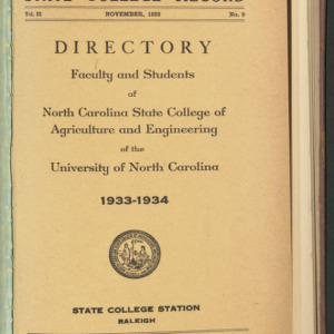 State College Record, Directory of Faculty and Students, Vol. 32 No. 9, Nov 1933