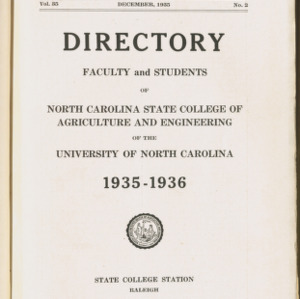 State College Record, Directory of Faculty and Students, Vol. 35 No. 2, Dec 1935