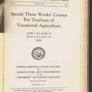 State College Record, Special Three Weeks' Courses for Teachers of Vocational Agriculture, Vol. 35 No. 6, June 1936