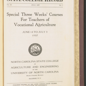 State College Record, Special Three Weeks' Courses for Teachers of Vocational Agriculture, Vol. 36 No. 7, July 1937