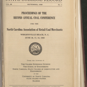 State College record, Proceedings of the Second Annual Coal Conference, Volume 38 No. 1, September 1938