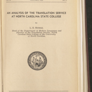 An Analysis of the Translation Service at North Carolina State College (State College Record, Volume 38 No. 4), January 1938
