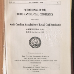 State College Record, Proceedings of the Third Annual Coal Conference, Vol 39 No. 1, September 1939