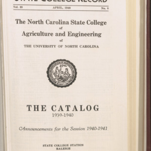 State College Record, The Catalog 1939-1940 Announcements for the Session 1940-1941, Vol 39 No. 8, April 1940