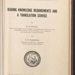 Reading Knowledge Requirements and a Translation Service (State College Record, Vol 39 No. 9), May 1940