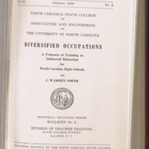 Diversified Occupations a Program of Training in Industrial Education for North Carolina High Schools (State College Record, Vol 40 No. 2), October 1940