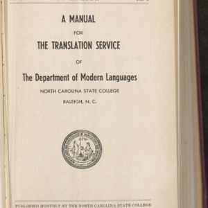 A Manual for the Translation Service of The Department of Modern Languages (State College Record, Vol 40 No. 3), November 1940
