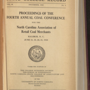 State College record., Proceedings of the Fourth Annual Coal Conference for the North Carolina Association of Retail Coal Merchants, Vol 40 No. 4, December 1940